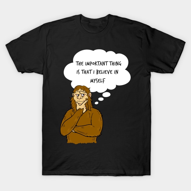 Funny Bigfoot I Believe In Myself Sasquatch Kid's Adult Print T-Shirt by Linco